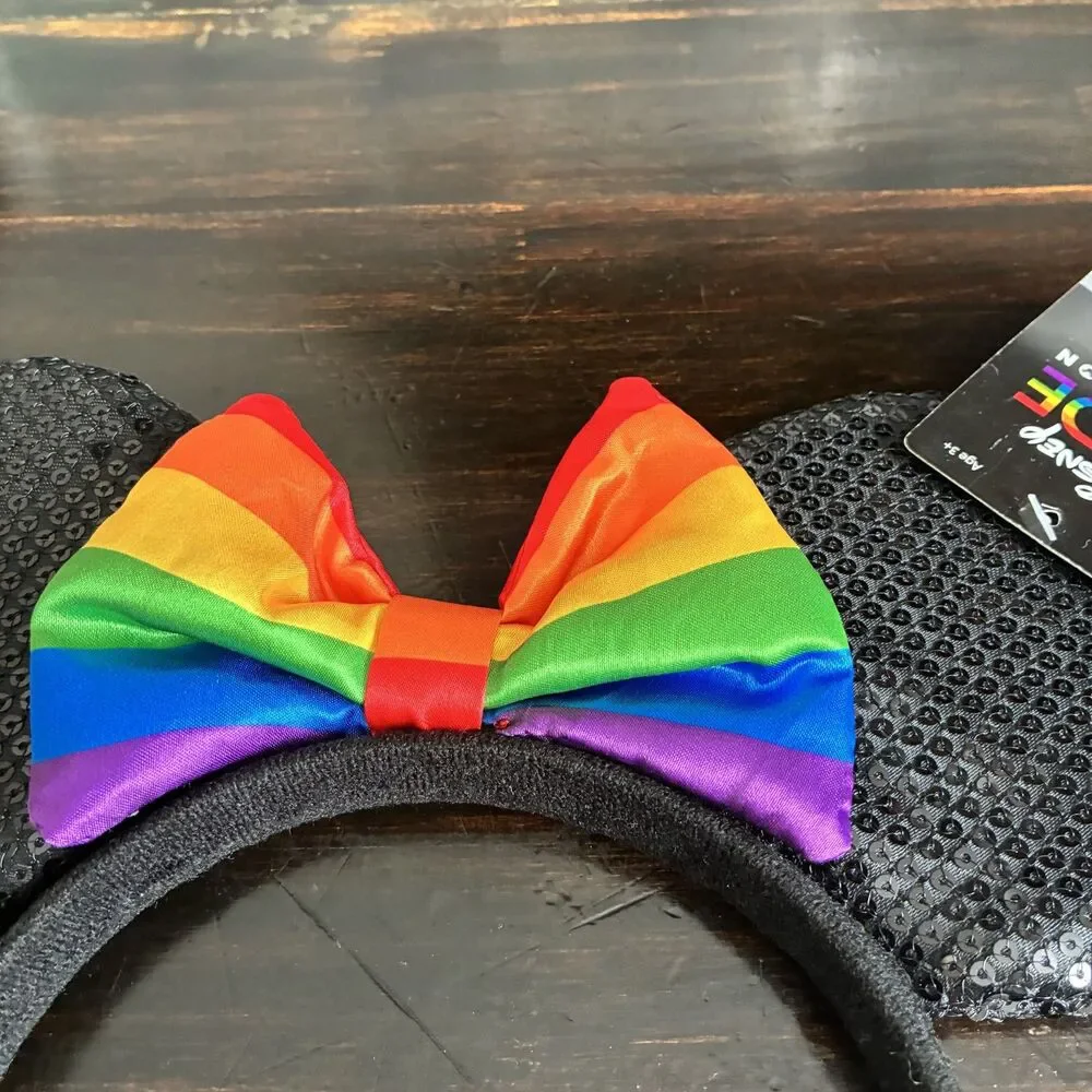 NWT Disney Pride Rainbow Bow Black Sequin Minnie Mouse Ears Headband LGBTQ+